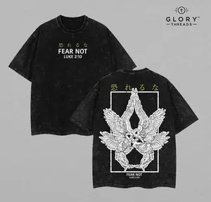 Fear Not Luke 2:10 Seraphim Washed T-Shirt, Jesus T-Shirt, Jesus Tee, Christian Apparel Streetwear Gym Menswear Oversized Top Men or Women
