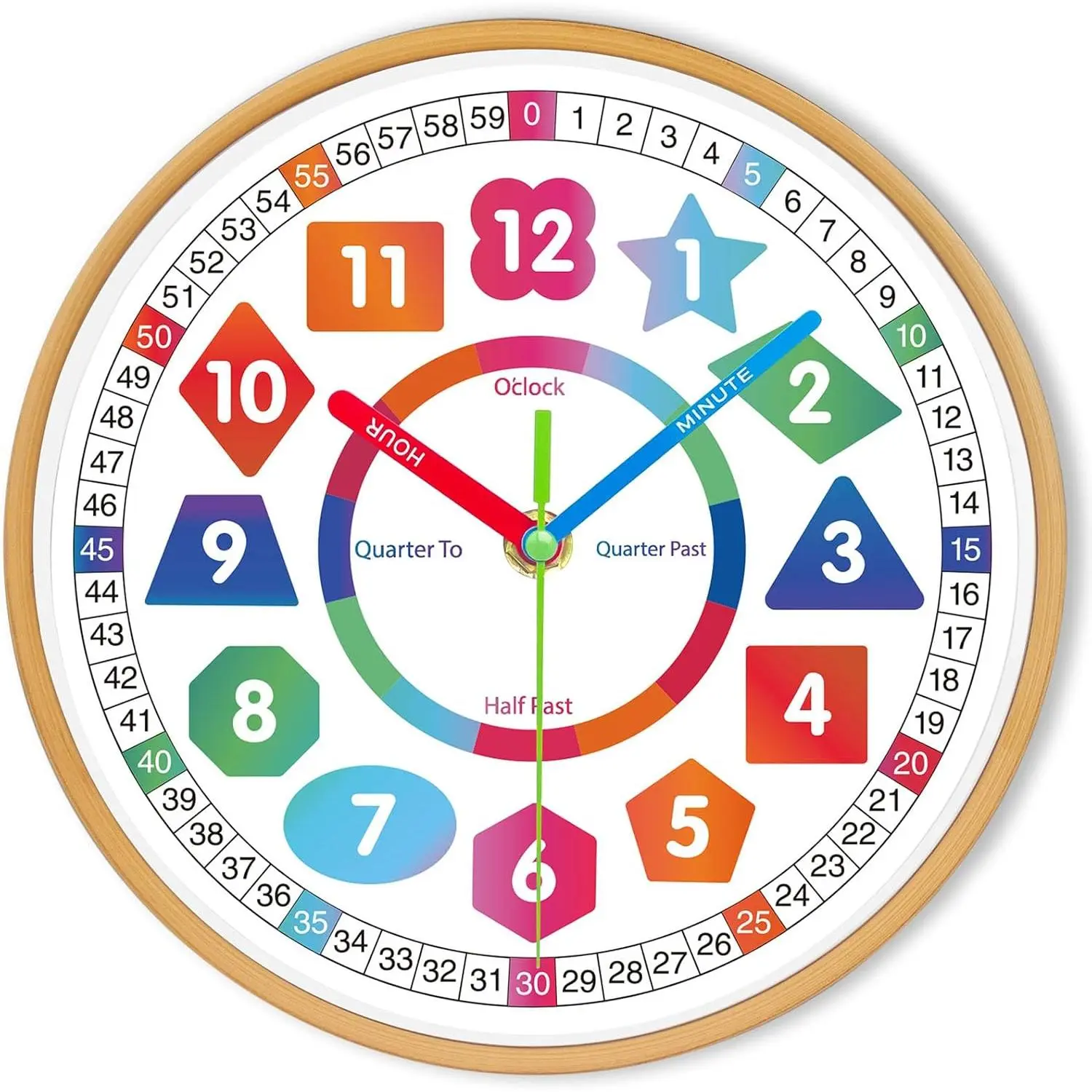 Wall Clock for Kids-Telling Time Easily Teaching Clock Silent Non Ticking Battery Operated Colorful Teaching Time Clock Decorative for Kids Room Classroom School Playroom (8 Inch)
