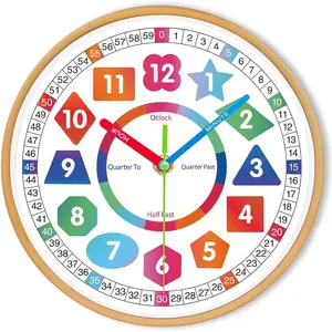 Wall Clock for Kids-Telling Time Easily Teaching Clock Silent Non Ticking Battery Operated Colorful Teaching Time Clock Decorative for Kids Room Classroom School Playroom (8 Inch)