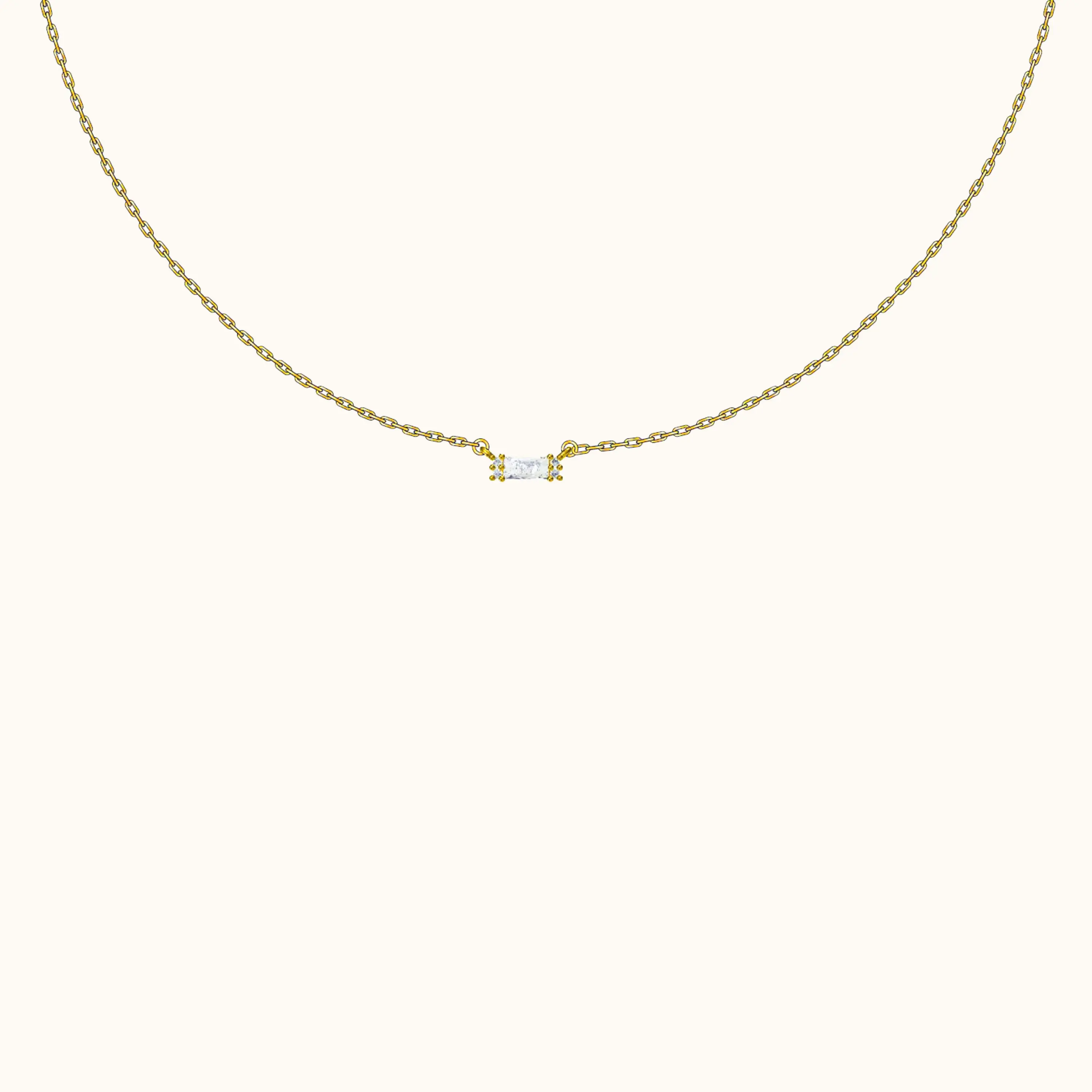 Bar Square Necklace with White Gem