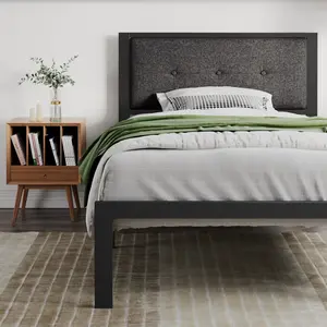SHA CERLIN Grid-Tufted Uphoelstered Platform Bed Frame with Linen Fabric/Faux Leather Headboard,【Frame Only No Mattress】Metal Slats Supports,Twin/Full/Queen/King Size, Noise-Free,No Box Spring Needed#ChristmasGifts#TikTokShopBlackFriday
