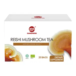 GANOHERB Organic Reishi Mushroom Tea - Caffeine-Free Non-Caffeinated Herbal Drink, Immunity Booster, Anti-Stress Beverage, Sugar-Free, Pure Formula, No Additives, 25 Single-Portion Servings