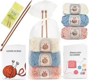Stitch Knitting Kit for Beginners Adults & Kid Friendly Complete Knitting Kit Learn to Knit Yarn Set with Tutorial Book for Adult Hobbies 100% Cotton Wool & Bamboo Knitting Needle