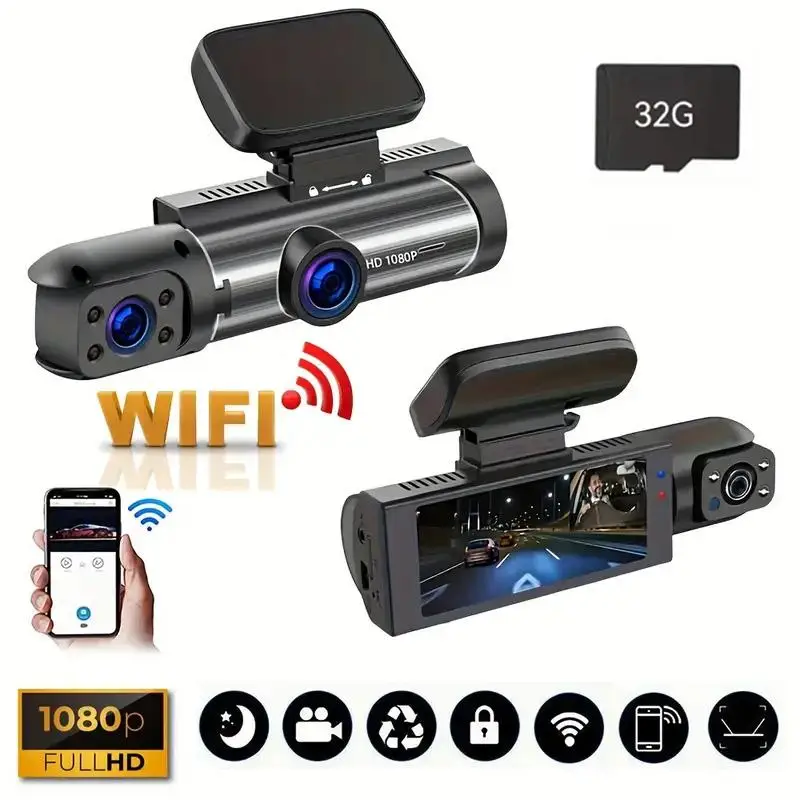 Car DVR, 1080P Dash Cam with 32GB SD Card, Super Night Vision Car DVR, Loop Recording DVR, Car Electronics Accessories