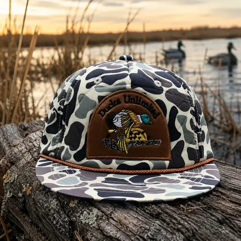 Ducks Unlimited Duck Camo Rope Hat, Vintage Mallard Patch Snapback Cap, Waterfowl Hunting Hat, Outdoor Gift for Duck Hunters