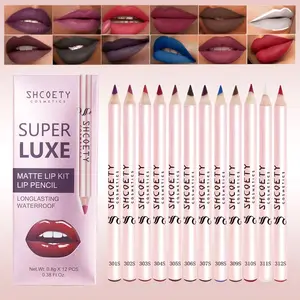 SHCOETY 12-Shade Matte Lipliner Multi-Pack, Waterproof Long-Lasting Smooth-Application Cosmetic Everyday Makeup Kit - Colorful Lipliner Nude Red Brown Pink Combo Set