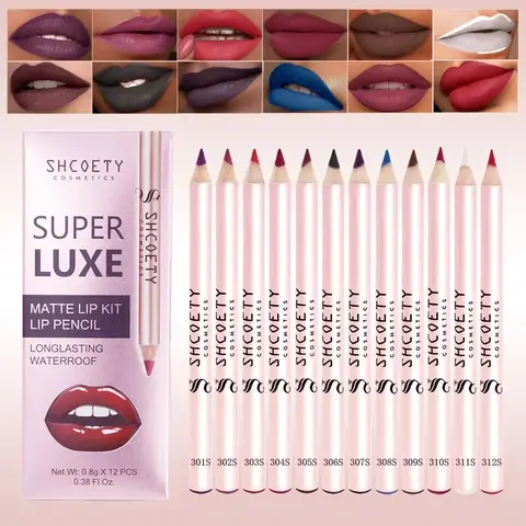 SHCOETY 12-Shades Crayon-Like Lipliner Multi-Pack Kit - Youth-Focused Cosmetic Pencil, All-Day Matte, Long-Lasting, Smudge-Proof, Waterproof, Smooth, Easy to Sharpen, Bold Hues, Simplifies Your Makeup Routine