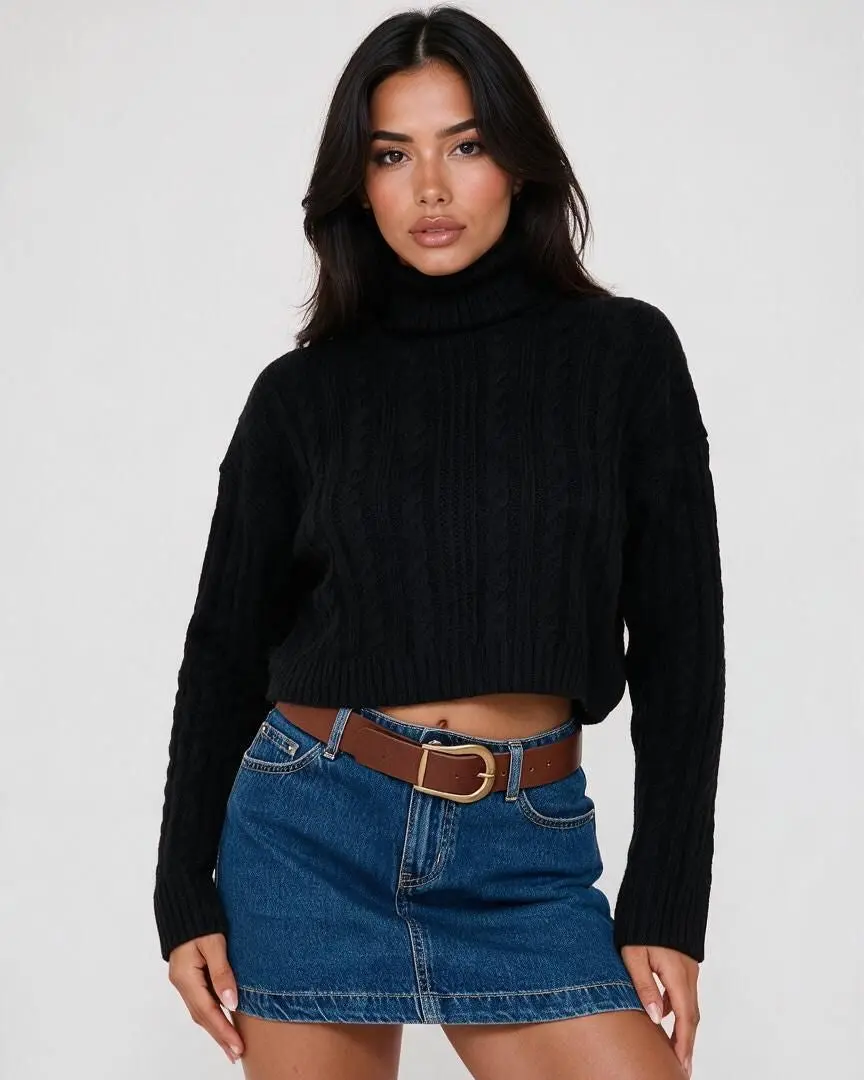 ROXY CROPPED SWEATER - BLACK