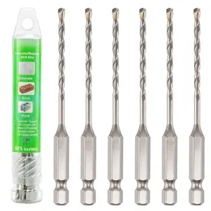 1/8" x 3-1/2" Masonry Drill Bits 1/8 inch Concrete Drill Bits, for Cement, Brick, Stone, 6 Pack, Hex Shank