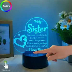 3D Heart Shaped Night Light, USB Rechargeable Touch Control LED Desktop Lamp, Creative Decorative Light for Home Bedroom Living Room