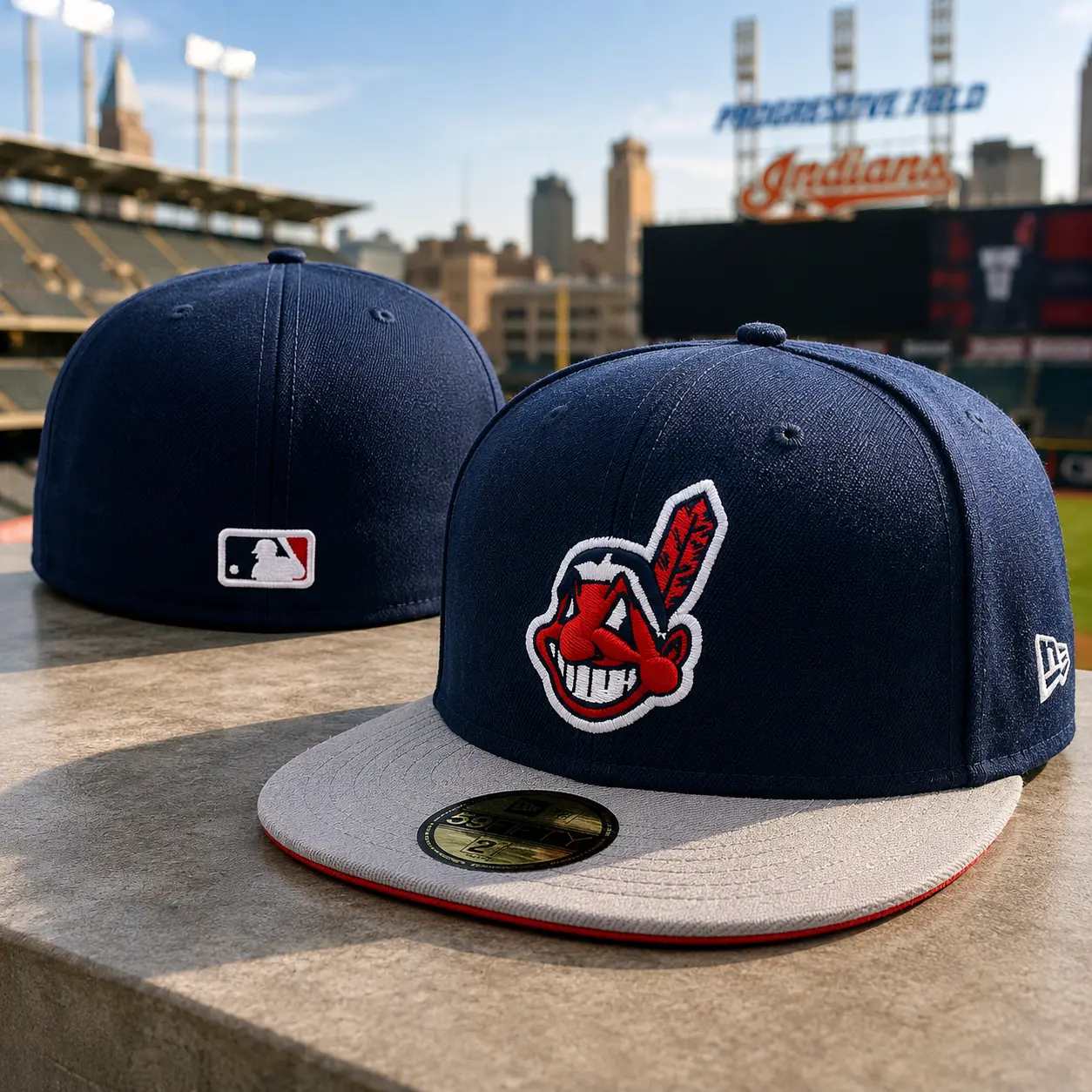 New Era Cleveland Indians Snapback Hat – Flat Brim Adjustable MLB Baseball Cap