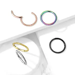 16G/18G Spiral Braid Hoop • Hinged Segment Nose Ring • Septum Clicker • Cartilage Hoop • Daith Hoop • Helix Earring • Conch • Gold • Silver