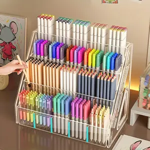 Pen holder storage rack, large-capacity acrylic organizer, divided storage box for brushes, suitable for brushes, pencils, markers, ideal for home, office, school, durable design, essential for office supplies and craft enthusiasts