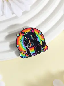 Rainbow Cat Boba Tea Cartoon Brooches Pin Kawaii LGBTQ Black Cat Colorful Bubbles Halo Design Cute Metal Brooch for Backpack Jacket Hat Lapel Badge Decoration Gift for Cat Lovers  Friends