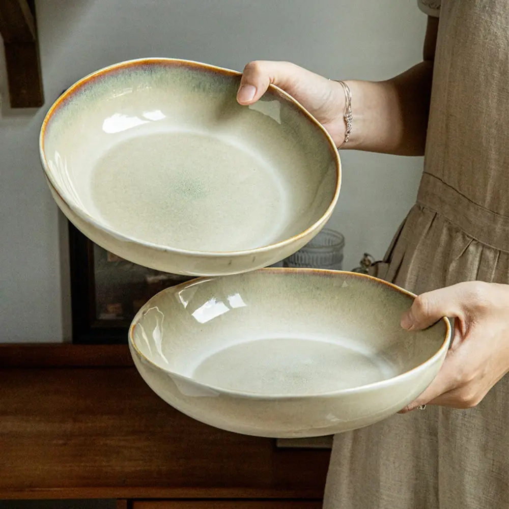 Handmade Ceramic Salad Bowls, Kitchen Bowls Set of 2, 8.5 Inch Capacity 1075ML, Durable Restaurant Grade Utensils for Appetizers Pasta Desserts, Serving Bowl, Ceramic Food Bowl