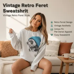 Retro Ferret Wearing Beanie Vintage Pet Owner Animal Unisex Sweatshirt