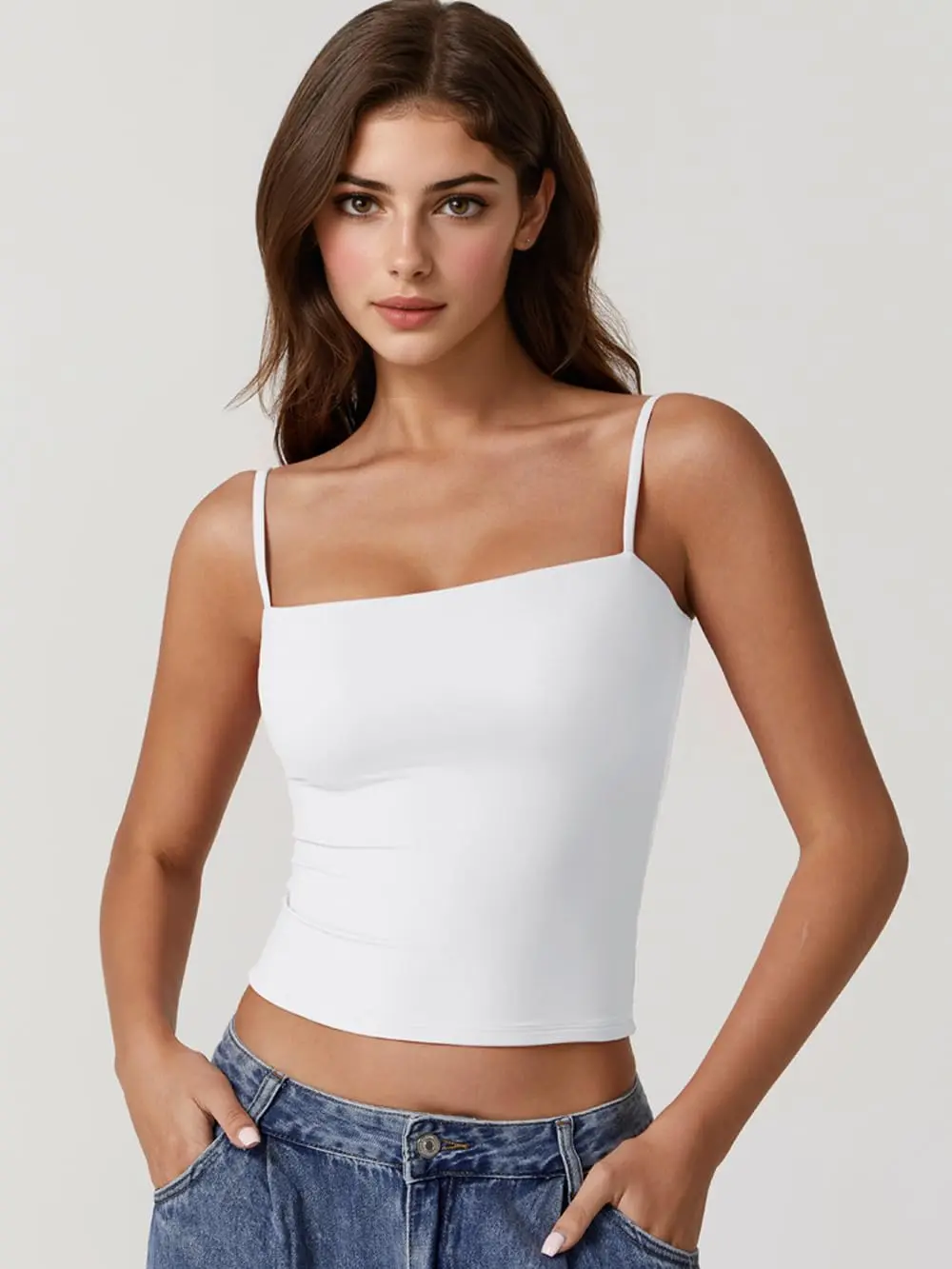 Women's Double-Lined Basic Tank Tops - Adjustable Spaghetti Straps, Sleeveless Camisole Shirts with Spandex, Hugs Your Curves, Machine Washable, Fits Everybody, Tank Tops For Women, Fitted And Sexy Designs, Elastane, Jersey Spandex, All Seasons, Plain, Sl