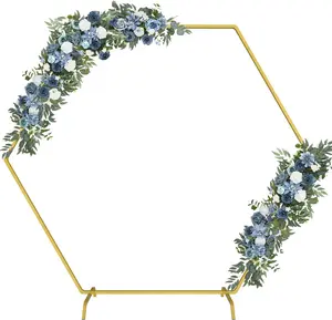 Gold Metal Hexagon Wedding Arch (2.2x1.9m) with Base, Floral Frame Background Stand, Balloon Support Structure for Weddings, Garden Use