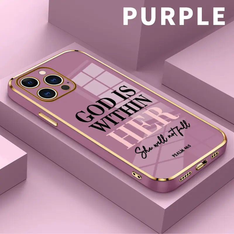 God is within her Pattern Phone Case for iPhone 17 16 15 14 Pro Max 13 12 11 XR XS Plus Electroplated Four-corner Shockproof Non Slip Military-Grade Protection Silicone Cover