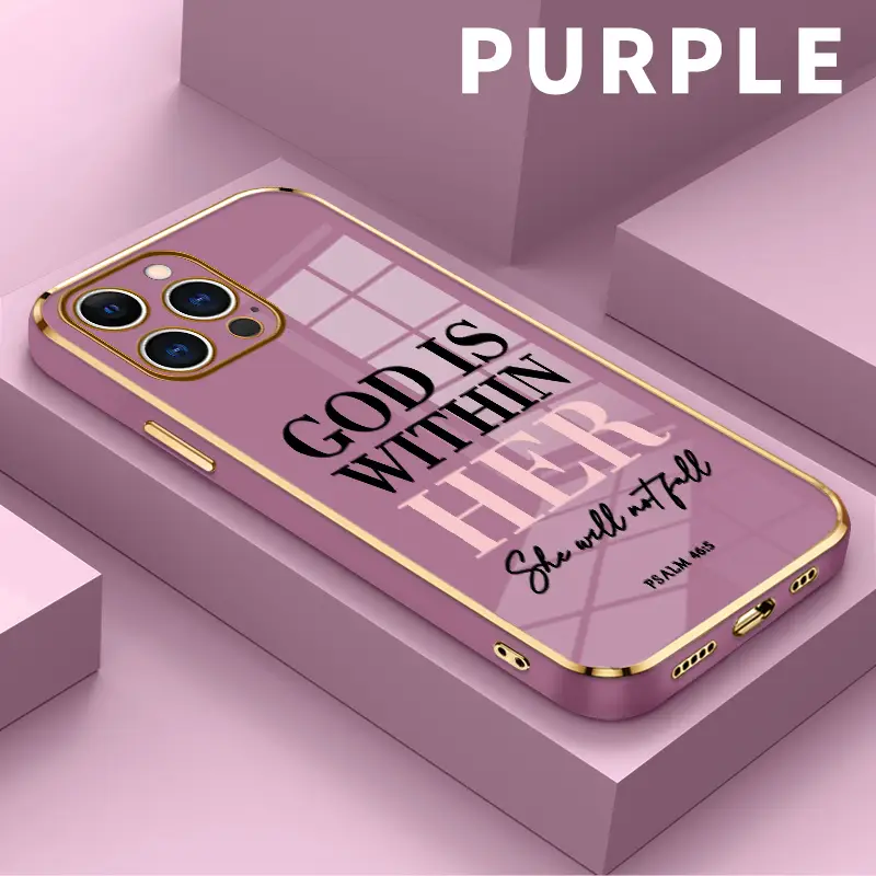 God is within her Pattern Phone Case for iPhone 16 15 14 Pro Max 13 12 11 XR XS Plus Electroplated Four-corner Shockproof Non Slip Military-Grade Prot