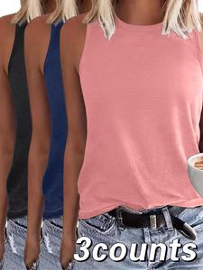women's solid round neck tank top, casual sleeveless top for summer, ladies clothes for daily wear