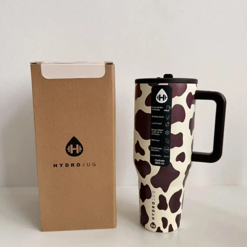 HYDROJUG Limited Edition Cow Print Howdy 40oz Unisex Sports Water Bottle - Leakproof, BPA-Free, Straw Lid, Vehicle Fit, Cup Holder Friendly, 24h Cold Hold, for Gym/Driving/Outdoor Sports