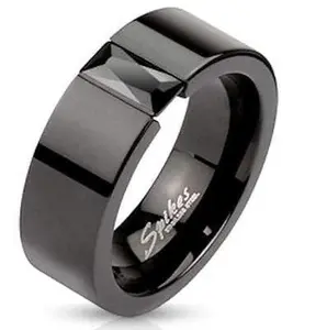 Men's Emerald Cut Black Cz Black Stainless Steel Wedding Band Ring