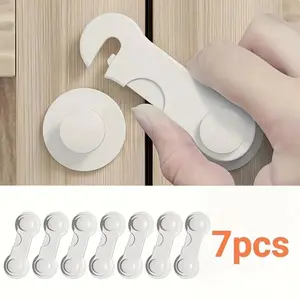 Set of 7 Sturdy Plastic Safety Locks, Easy Installation No Tools Required, Long Lasting Adhesive Multipurpose Door Locks