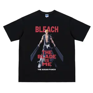 Bleach "Ichigo Kurosaki" Vintage Oversized Tee Anime T-shirt 100% Cotton Original Design Men's Top for Fans Menswear Tshirt