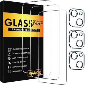 3 Pack Screen Protector for iPhone 13 with 3 Pack Camera Lens Tempered Glass Protector, 6.1 Inch HD Clear Tempered Glass Film 9H Hardness Full Coverage, Scratch Resistent, No Air Bubbles