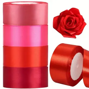 4 Rolls 40mm Wide 22.86m Long Satin Ribbon Gift Wrapping Set, for Bouquets, Crafts, Birthdays, Parties, Weddings, Easter Decorations, Gift Wrapping Supplies