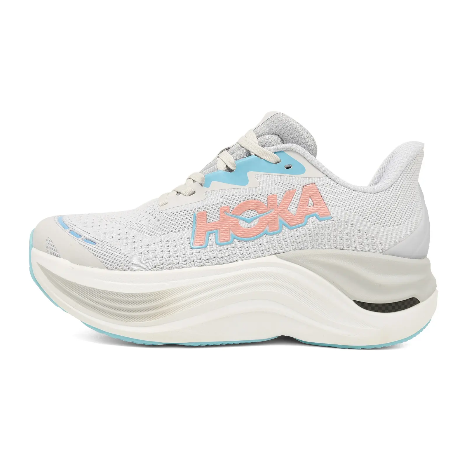 Light Support Racing Running Sneakers, Light Gray Mesh With Blue Pink Accent, Ice Blue Textured Rubber Outsole Sports Shoes