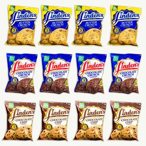 Linden's Variety Pack - Chocolate Crunch, Butter Crunch, Chocolate Chip Cookies - 3 Large Cookies per Bag - 1.8oz - 12 packs