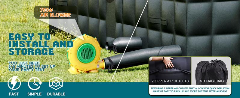 【Ships in 2 Boxes】Amerlife Large Black Inflatable Night Club Tent with 2 Side Doors, with Logo Area Gazebo Event House for Wedding Birthday Backyard Party- Ships in 2 Boxes