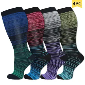 4 Pairs Plus Size Compression Socks for Women and Men Wide Calf Extra Knee High Support for Circulation  for Men & Women, Durable, Breathable & Comfortable for Work, Travel, Walking & Everyday Wear