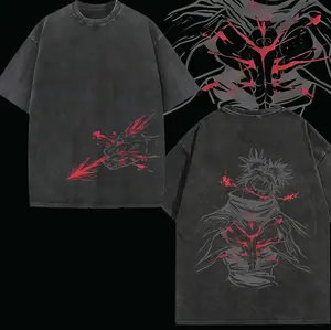 Choso Blood Manipulation JJk Jujutsu Kaisen Anime Manga 2 Sided Washed T-shirt Streetwear Graphic Tee Vintage Distressed Menswear Tops