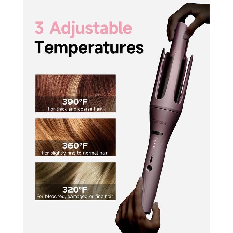 3 in 1 Automatic Curling Iron with 3 Curling Barrels 1" - 1.25" - 1.5" Rotating Iron 3 Temp Settings 10S Fast Heating Anti-Scald Dual Voltage Pink Hair Styling Tool Handle Gift