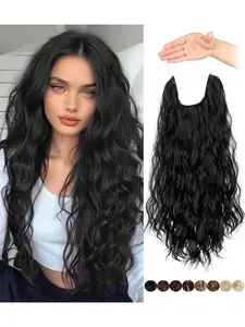 Women's Long Wavy Hair Extension Piece, Synthetic Hair Piece, Seamless Fishline Attachment, Single-Piece Wig Clip-In, Natural Look, Easy Application