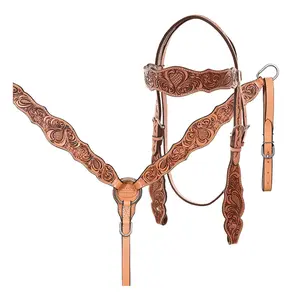 HILASON Western Horse Floral Headstall Breast Collar Wither American Leather Tack Set