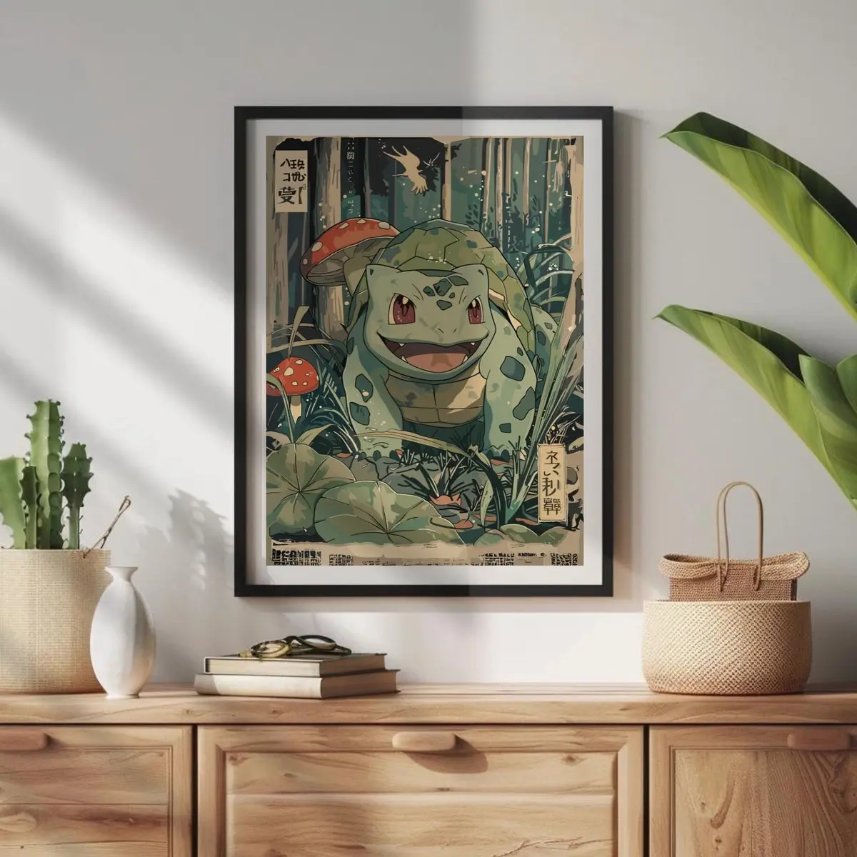 Room Decor, Bulbasaur: Japanese Tapestry Style Pokemon Anime Poster - Printable Wall Art for Bedroom And Japanese Home Decor