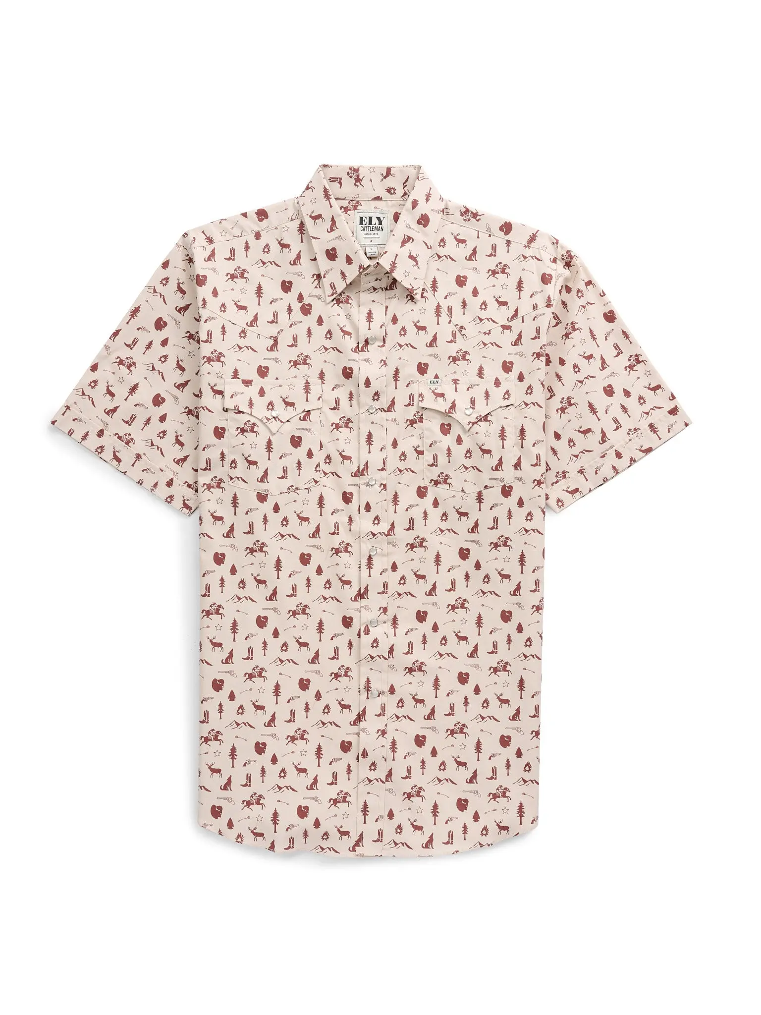Men's Short Sleeve Western Shirt, Classic Cowboy Conversation Print 100% Cotton Snap-Up with Dual Flap Pockets, Menswear, Shortsleeve, Casual, Cowboy Stuff, Casual Wear, Snaps, Cowboy Shirts, Yoke