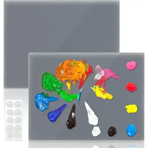 2 Pack Neutral Grey Tempered Glass Palettes 12" x 16" Large Scratch Resistant Paint Mixing Palette Easy to Clean Artist Palette for Oil Acrylic Watercolor Gouache DIY Craft