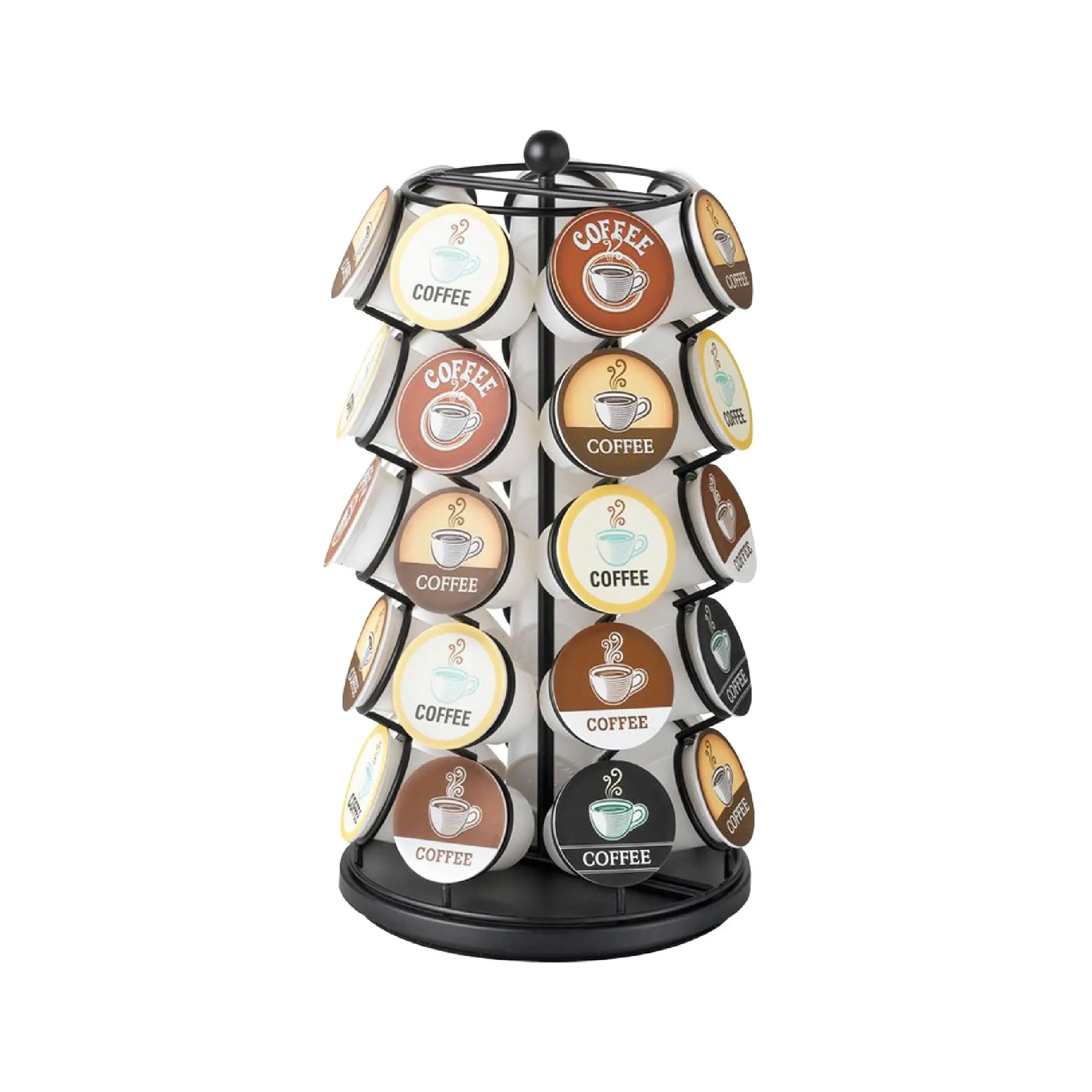 K-Cup Coffee Storage Holder, 35-Pod Carousel Type Organizer with Cylindrical Form, Powder Coated 360° Spins Freely Lazy Susan Stand, Modern Black Design for Home & Office Racks