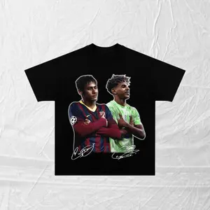 LAMINE YAMAL & NEYMAR TEE, graphic tees for men, Soccer merch, men clothes, Soccer Tee, Short Sleeve Crew Neck T-Shirt, Pull On, Casual
