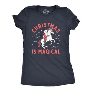 Womens Christmas Is Magical T Shirt Funny Santa Claus Fantasy Unicorn Tee for Ladies Funny Womens T Shirts Cute Vintage Fashion Casual Ladies T-Shirt Gift Christmas Tops for Women Funny Sarcastic Top Women's Navy -