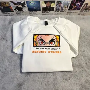 Anime Embroidery Rengoku Kyojuro Demon Slayer Crewneck Sweatshirt Unisex Handmade with Love for Small Business Branding