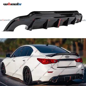 Infiniti Q50 2014-2024 Rear Bumper Diffuser with LED Vertical Brake Light Glossy Black ABS Plastic Aerodynamic Vortex Shark Fins Design