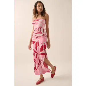 Tropical Chill Floral Strapless Maxi Sweater Dress