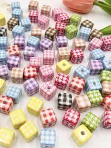 Colorful Plaid Pattern Square Bead, Bead Assortment, Fashionable Diy Jewelry Accessories for Bracelet & Necklace, Pride 2025, Lgbtq, Trendy All-match & Exquisite Diy Jewelry for Birthday Gift, Fashionable Diy Jewelry Components