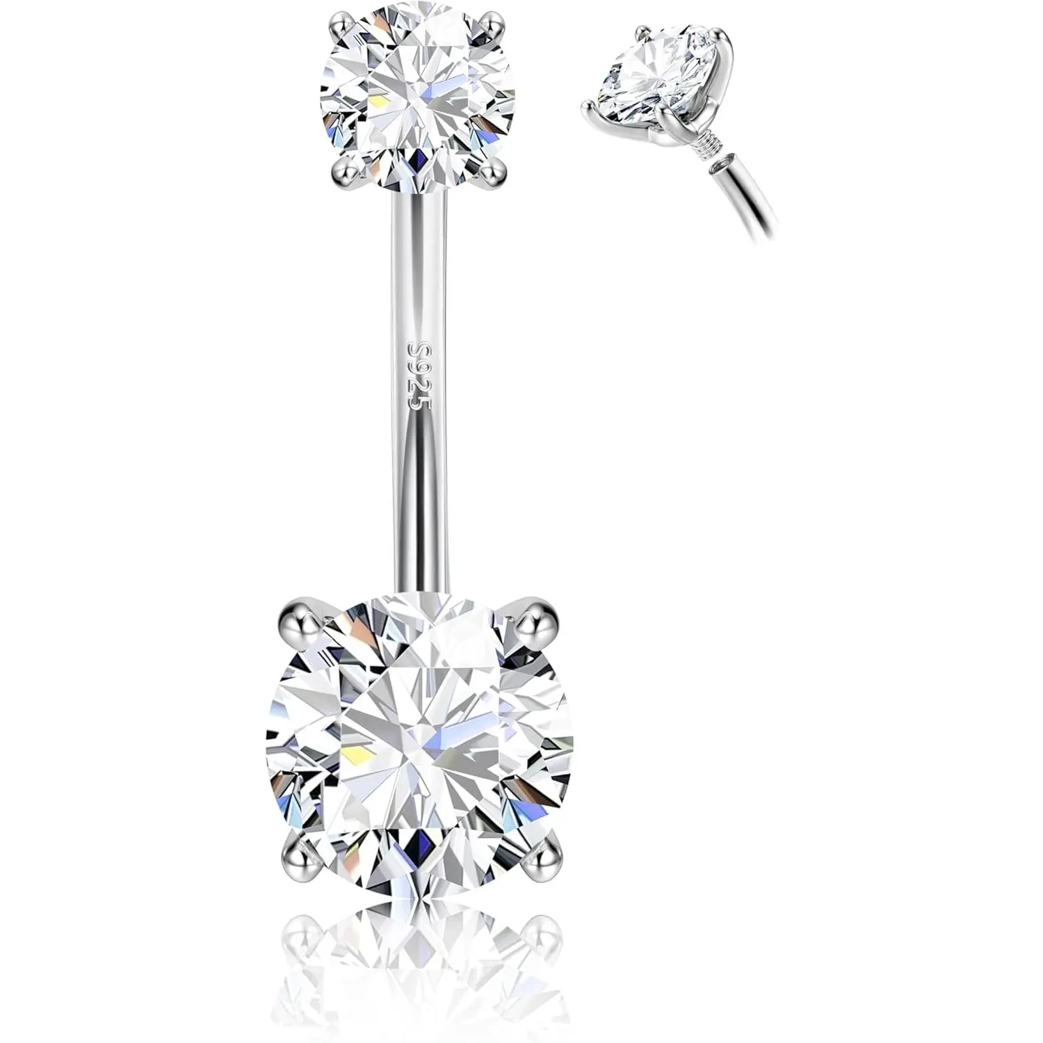 FIASASO Women's 14G Surgical Steel & G23 Titanium Belly Button Rings, Geometric Round Cubic Zirconia Navel Barbell Studs, Hypoallergenic Body Jewelry Set